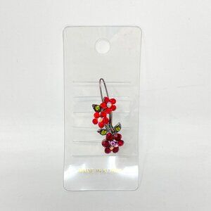 Hair Clip Red Crystal Flower Leaves 1.5 in NWT